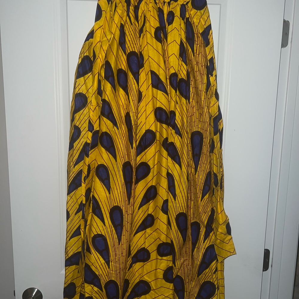 Advance Apparels Blue and Yellow Pleated Maxi Skirt